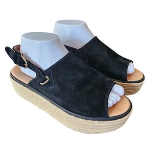 Sperry Delmare Black Suede Espadrille Platform Sandals Boho Coastal Womens 8M